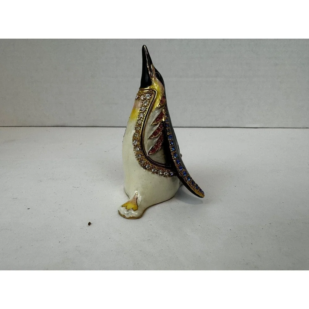 VTG Enamel Penguin‎ Trinket Box Jeweled Rhinestone Hinged Collectible Pill Box